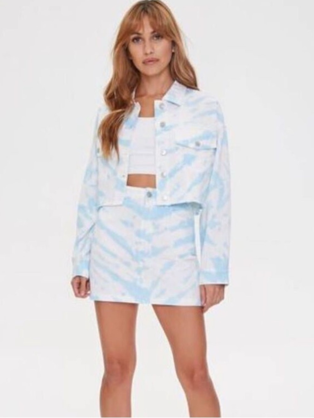Forever 21 Light Blue Tie-Dye Cropped Denim Jacket